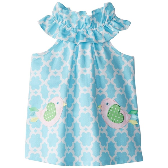 Mud Pie Other - Mud Pie Blue Love Birds Dress High Ruffle Neck 3T